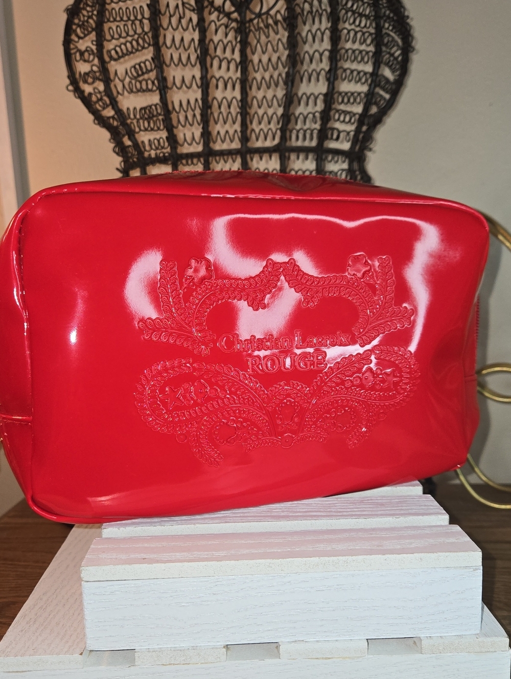 Christian Lacroix Red Patent Embossed Cosmetic Pouch